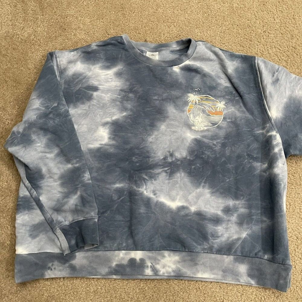 Disney Parks Stitch Hoodie Size XXL Adult Tie Dye Blue Crewneck Sweatshirt